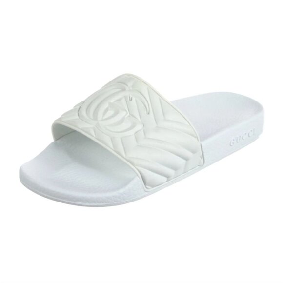 GUCCI | GG Logo Rubber Slides White Sz 10 - Picture 1 of 6